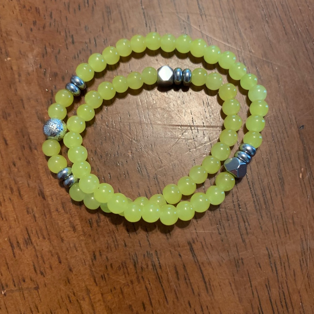 Double wrap beaded bracelet neon yellow handmade